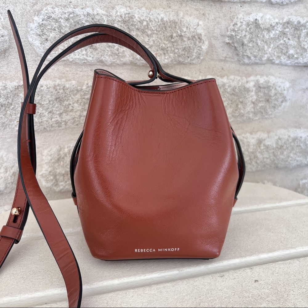 Rebecca Minkoff Acorn Kate mini bucket bag brown leather crossbody purse